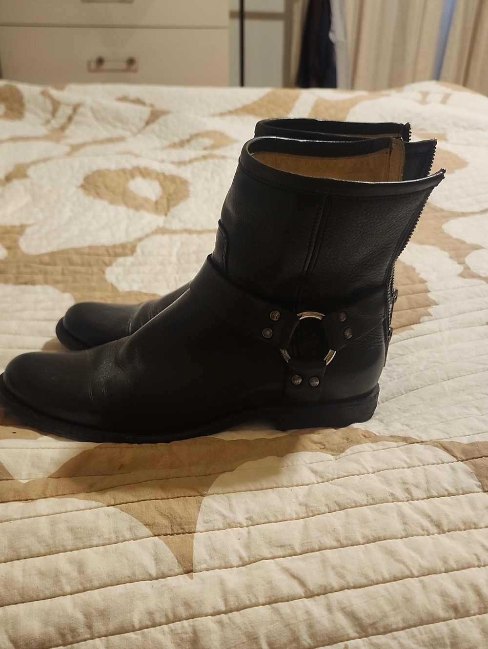 Frye Black Leather Ankle Boots - Classic Harness Style